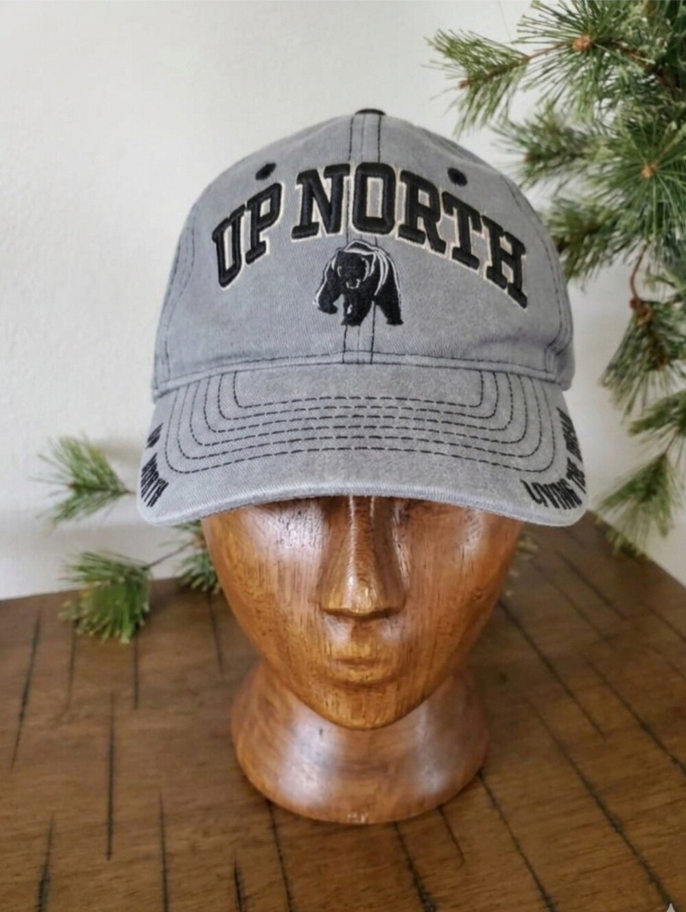 1848 Brand Up North Bear Gray Baseball Cap Dad Hat Living The Dream Embroidered